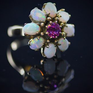 Opal & Ruby Flower Ring