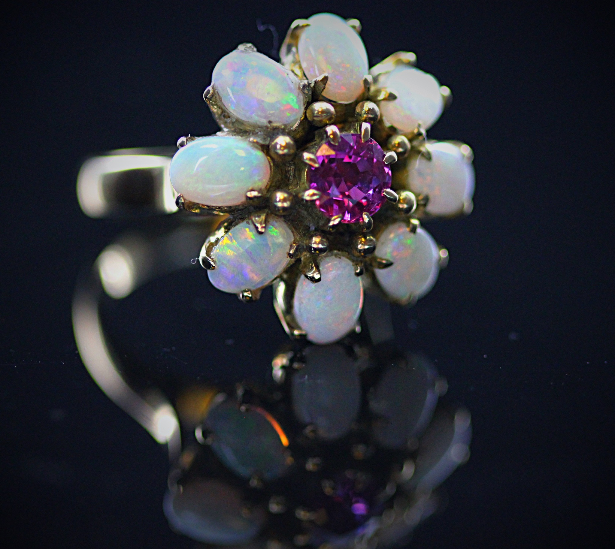 Opal & Ruby Flower Ring